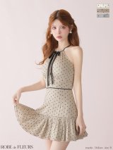 【予約商品/3月中旬発送予定】XSサイズあり【ROBE de FLEURS/ローブドフルール】ドット/ オーガンジー/ ホルターリボン/ ミニドレス/ キャバドレス[OF08]