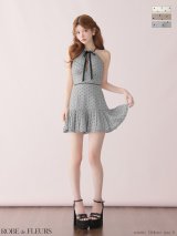 【予約商品/3月中旬発送予定】XSサイズあり【ROBE de FLEURS/ローブドフルール】ドット/ オーガンジー/ ホルターリボン/ ミニドレス/ キャバドレス[OF08]