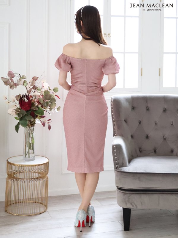 画像6: Lサイズあり【JEAN MACLEAN/ジャンマクレーン】タック/ ラメニット/ オフショルダー/ ストレッチ/ タイト/ 膝丈/ ミディアムドレス/ キャバドレス【HC02】