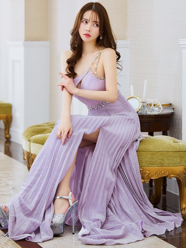 画像13: Lサイズあり【IRMA/イルマ】ビジュー/ ワンカラー/ ラメニット/ Aライン/ フレア/ プリーツ/ ロングドレス/ キャバドレス long【HC02】