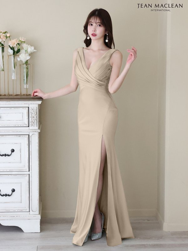 画像6: 【JEAN MACLEAN/ジャンマクレーン】ワンカラー/ ノースリーブ/ Vネック/ スリット/ ストレッチ/ タイト/ ロングドレス/ キャバドレスlong【HC02】