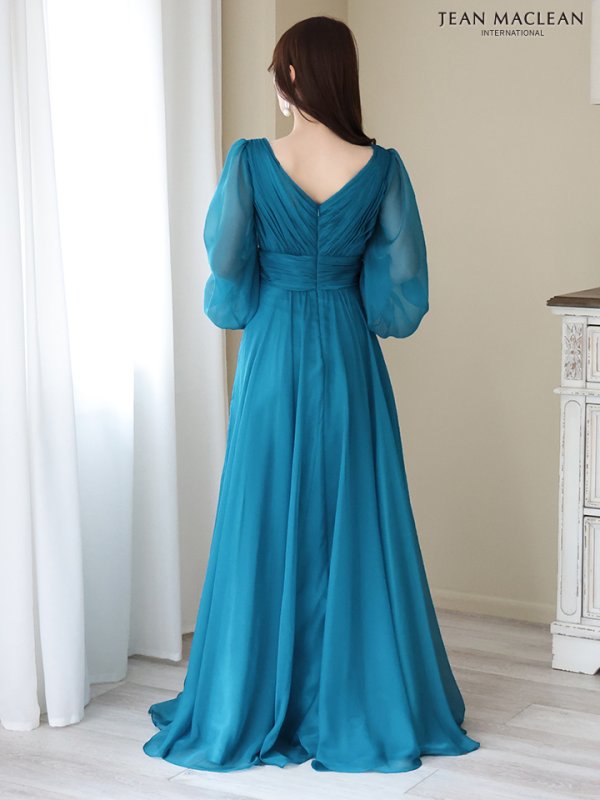 画像17: Lサイズあり【JEAN MACLEAN/ジャンマクレーン】シフォン/ Vネック/ 無地/ ロングスリーブ/ パフスリーブ/ Aライン/ フレア/ ロング/ キャバドレス long【HC02】