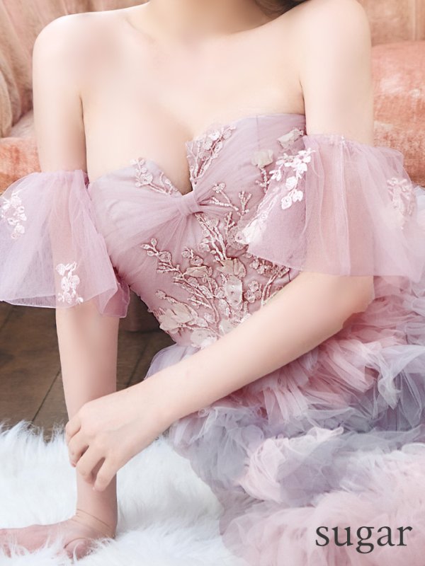 画像10: Lサイズあり【JEAN MACLEAN/ジャンマクレーン】2way/ ベア/ オフショル/ パフスリーブ/ フラワー刺繍/ チュール/ レース/ Aライン/ フレア/ プリンセスロング/ ロングドレス/ キャバドレス long【HC02】