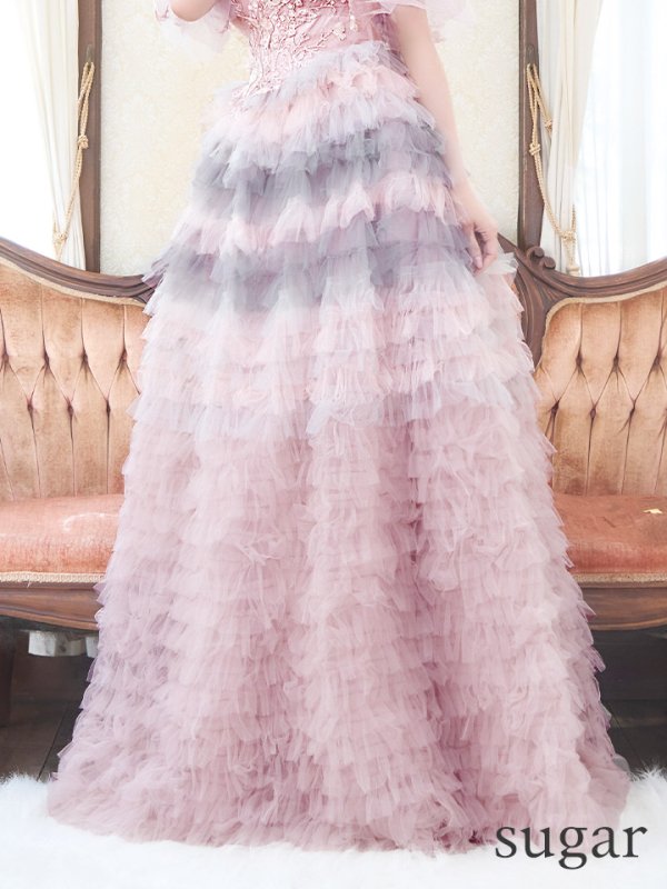 画像11: Lサイズあり【JEAN MACLEAN/ジャンマクレーン】2way/ ベア/ オフショル/ パフスリーブ/ フラワー刺繍/ チュール/ レース/ Aライン/ フレア/ プリンセスロング/ ロングドレス/ キャバドレス long【HC02】