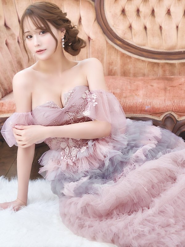 画像5: Lサイズあり【JEAN MACLEAN/ジャンマクレーン】2way/ ベア/ オフショル/ パフスリーブ/ フラワー刺繍/ チュール/ レース/ Aライン/ フレア/ プリンセスロング/ ロングドレス/ キャバドレス long【HC02】