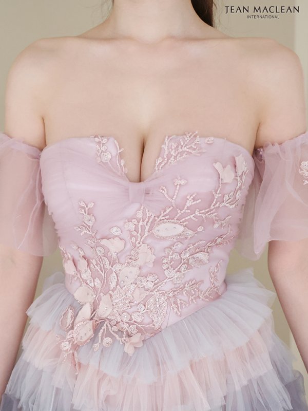 画像7: Lサイズあり【JEAN MACLEAN/ジャンマクレーン】2way/ ベア/ オフショル/ パフスリーブ/ フラワー刺繍/ チュール/ レース/ Aライン/ フレア/ プリンセスロング/ ロングドレス/ キャバドレス long【HC02】