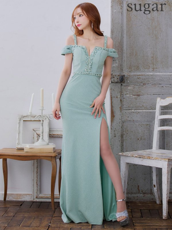 画像12: 【IRMA/イルマ】ラメニット/ ビジュー/ オフショルダー/ バックスピンドル/ スリット/ ロングドレス/ キャバドレス long【HC02】