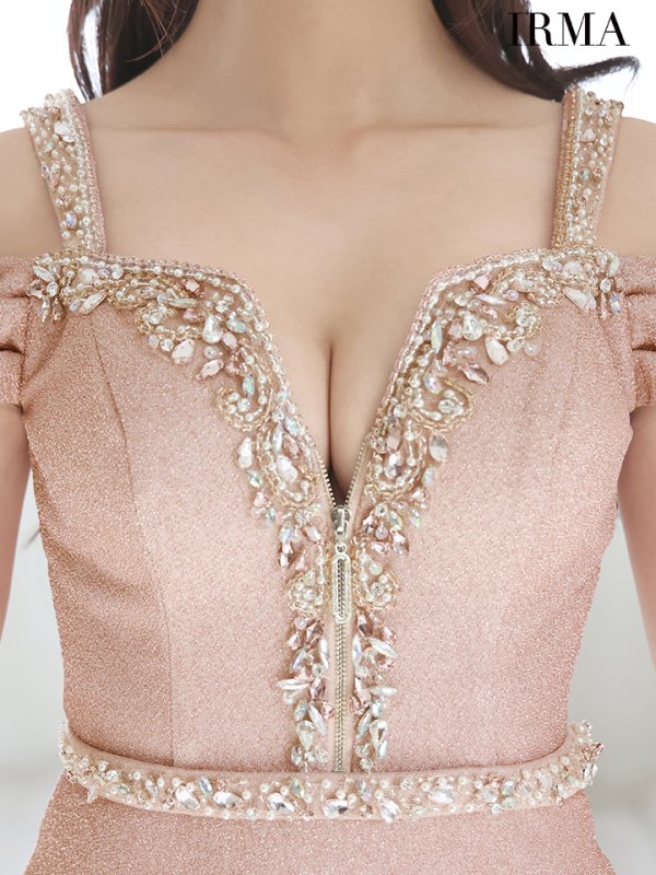 画像4: 【IRMA/イルマ】ラメニット/ ビジュー/ オフショルダー/ バックスピンドル/ スリット/ ロングドレス/ キャバドレス long【HC02】