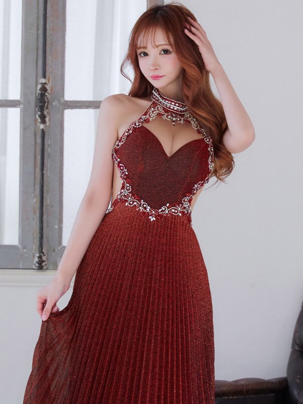 画像5: 【IRMA/イルマ】ラメ/ ホルターネック/ プリーツ/ シアー/ Aライン/ ロングドレス/ キャバドレス long【HC02】