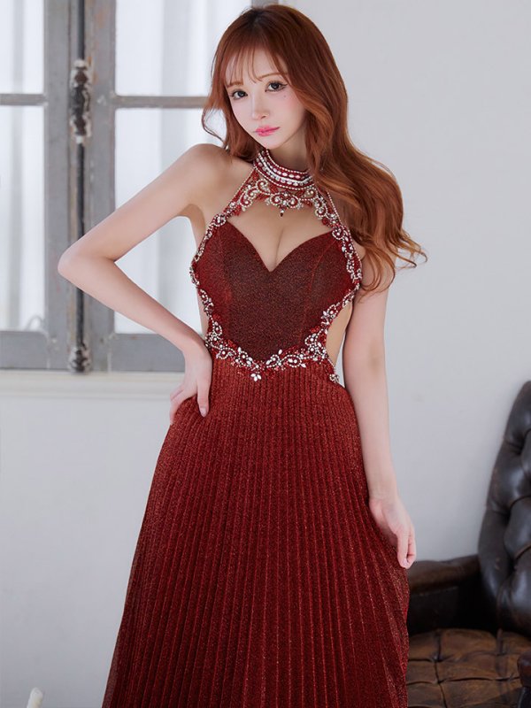 画像6: 【IRMA/イルマ】ラメ/ ホルターネック/ プリーツ/ シアー/ Aライン/ ロングドレス/ キャバドレス long【HC02】