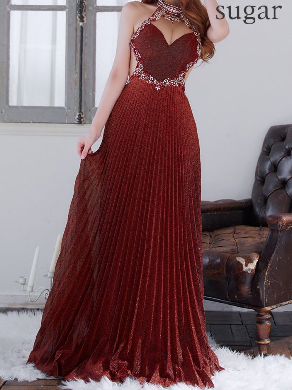 画像8: 【IRMA/イルマ】ラメ/ ホルターネック/ プリーツ/ シアー/ Aライン/ ロングドレス/ キャバドレス long【HC02】