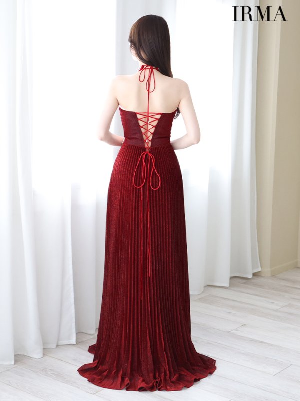 画像4: 【IRMA/イルマ】ラメ/ ホルターネック/ プリーツ/ シアー/ Aライン/ ロングドレス/ キャバドレス long【HC02】