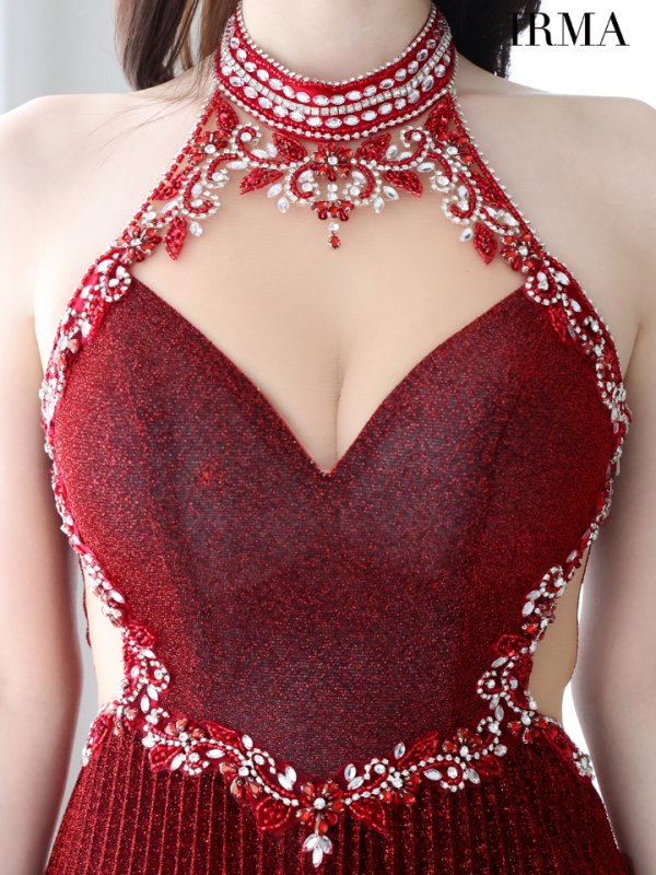 画像3: 【IRMA/イルマ】ラメ/ ホルターネック/ プリーツ/ シアー/ Aライン/ ロングドレス/ キャバドレス long【HC02】