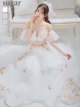Lサイズあり【JEAN MACLEAN/ジャンマクレーン】2way/ パフスリーブ付き/ 立体フラワー/ ベア/ Aライン/ フレア/ プリンセス/ ロングドレス/ キャバドレス long[OF2A]【一部予約商品/5月下旬-6月上旬発送予定】