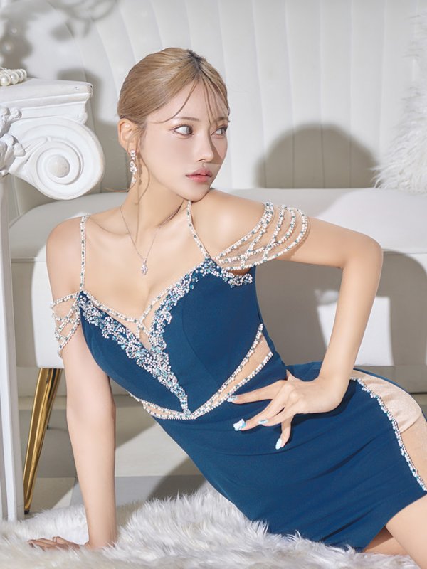 画像4: XSサイズあり【IRMA/イルマ】パール/ ビジュー/ オフショル風デザイン/ カットアウト/ タイト/ ミニドレス/ キャバドレス【HC02】