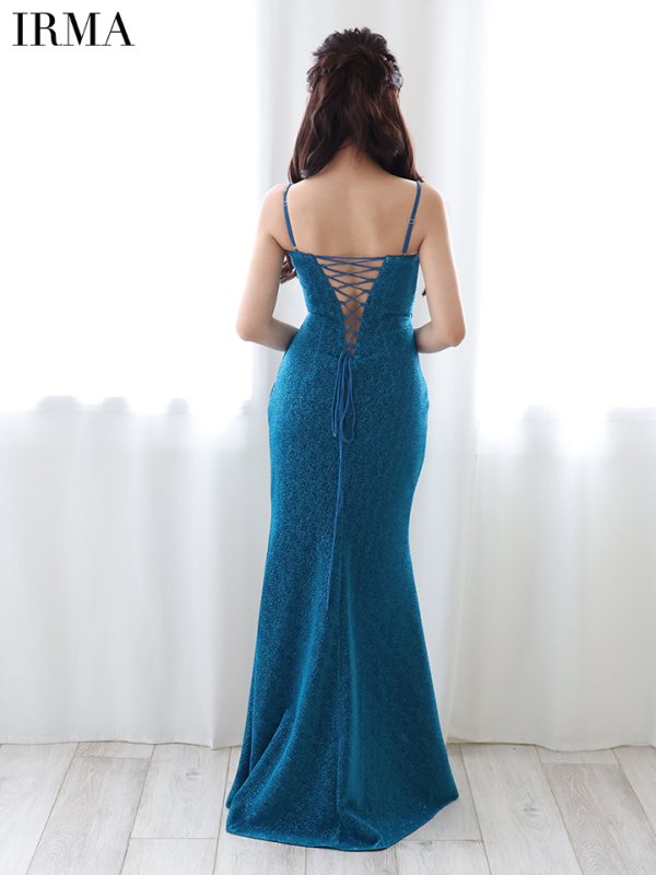 画像4: 【IRMA/イルマ】ラメニット/ 刺繍/ キャミソール/ バックスピンドル/ スリット/ ロングドレス/ キャバドレス long【HC02】