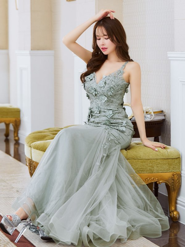 画像7: Lサイズあり【JEAN MACLEAN/ジャンマクレーン】立体フラワー/ ノースリーブ/ チュール/ マーメイド/ ロングドレス/ キャバドレスlong【HC02】