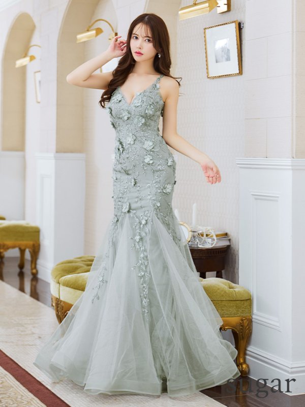 画像9: Lサイズあり【JEAN MACLEAN/ジャンマクレーン】立体フラワー/ ノースリーブ/ チュール/ マーメイド/ ロングドレス/ キャバドレスlong【HC02】