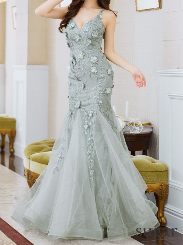 画像10: Lサイズあり【JEAN MACLEAN/ジャンマクレーン】立体フラワー/ ノースリーブ/ チュール/ マーメイド/ ロングドレス/ キャバドレスlong【HC02】