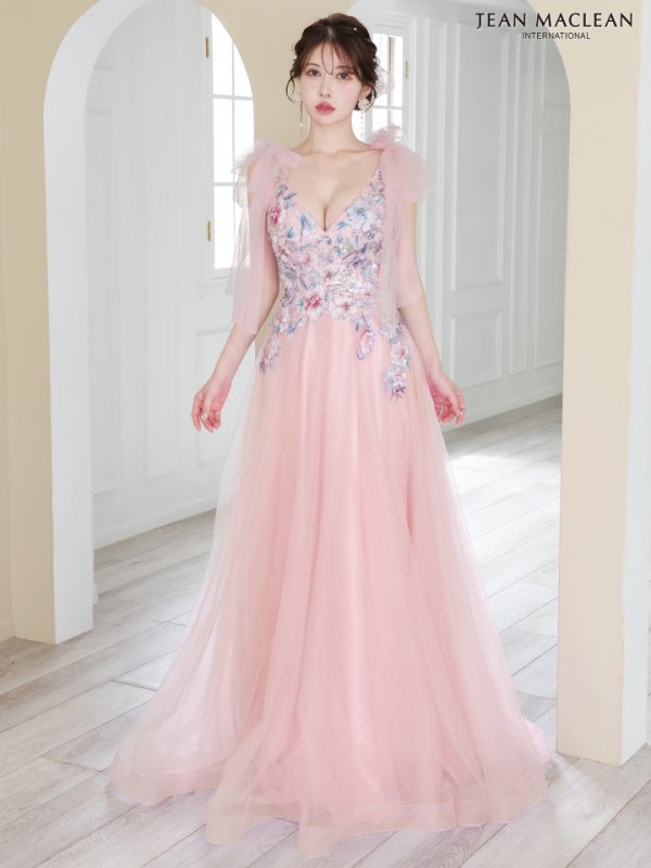 画像5: Lサイズあり【JEAN MACLEAN/ジャンマクレーン】ショルダーリボン/ フラワー刺繍/ チュール/ ノースリーブ/ Aライン/ フレア/ プリンセス/ ロングドレス/ キャバドレス long【HC02】