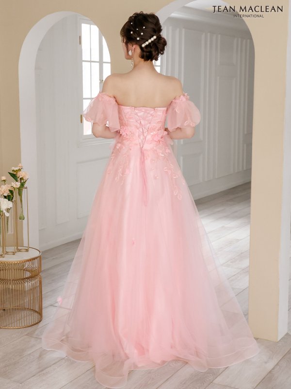 画像18: Lサイズあり【JEAN MACLEAN/ジャンマクレーン】2way/ パフスリーブ付き/ ベア/ 立体フラワー/ シアー/ チュールリボン/ Aライン/ フレア/ プリンセス/ ロングドレス/ キャバドレス long【HC02】