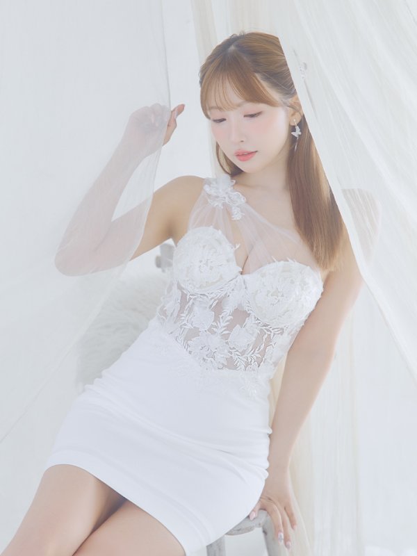 画像3: XSサイズあり【IRMA/イルマ】チュール/ ワンショルダー/ フラワー刺繍/ シアー/ タイト/ ミニドレス/ キャバドレス【HC02】