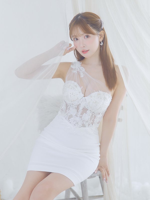 画像4: XSサイズあり【IRMA/イルマ】チュール/ ワンショルダー/ フラワー刺繍/ シアー/ タイト/ ミニドレス/ キャバドレス【HC02】