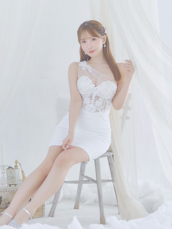 画像6: XSサイズあり【IRMA/イルマ】チュール/ ワンショルダー/ フラワー刺繍/ シアー/ タイト/ ミニドレス/ キャバドレス【HC02】