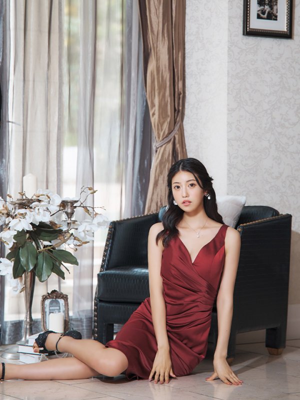 画像5: Lサイズあり【JEAN MACLEAN/ジャンマクレーン】シンプル/ ワンカラー/ カシュクール/ ノースリーブ/ タイト/ 膝丈/ ミディアムドレス/ キャバドレス【HC02】