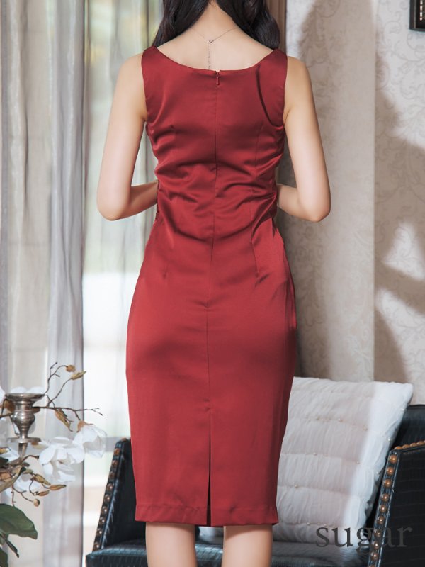 画像9: Lサイズあり【JEAN MACLEAN/ジャンマクレーン】シンプル/ ワンカラー/ カシュクール/ ノースリーブ/ タイト/ 膝丈/ ミディアムドレス/ キャバドレス【HC02】