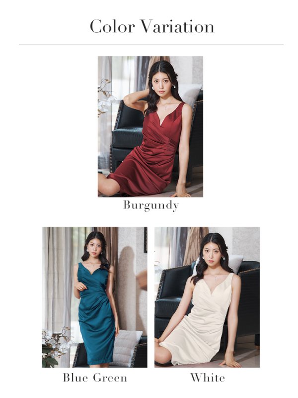 画像18: Lサイズあり【JEAN MACLEAN/ジャンマクレーン】シンプル/ ワンカラー/ カシュクール/ ノースリーブ/ タイト/ 膝丈/ ミディアムドレス/ キャバドレス【HC02】