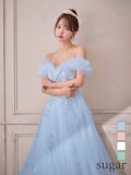 再入荷商品【JEAN MACLEAN/ジャンマクレーン】フリルオフショルダー/ 立体フラワー/ チュール/ Aライン/ フレア/ プリンセス/ ロングドレス/ キャバドレス long【OF02】
