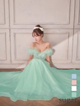 Lサイズあり【JEAN MACLEAN/ジャンマクレーン】フリルオフショル/ 立体フラワー/ チュール/ Aライン/ フレア/ プリンセス/ ロングドレス/ キャバドレス long【OF02】【一部予約商品/1月下旬発送予定】