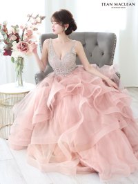 Lサイズあり【JEAN MACLEAN/ジャンマクレーン】ビーズ刺繍/ Vネック/ 変形ヘム/ノースリーブ/ チュール/ フリル/ フレア/ プリンセス/ ロングドレス/ キャバドレス long【HC02】