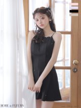 XSサイズあり【ROBE de FLEURS/ローブドフルール】バックリボン/ ビジュー/ キャミ/ ストレッチ/ フレア/ ミニドレス/ キャバドレス[OF08]