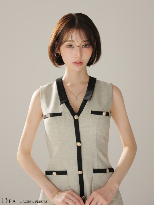 アイボリーxグレー　モデル：りこ　身長：156cm　着用サイズ：Sサイズ