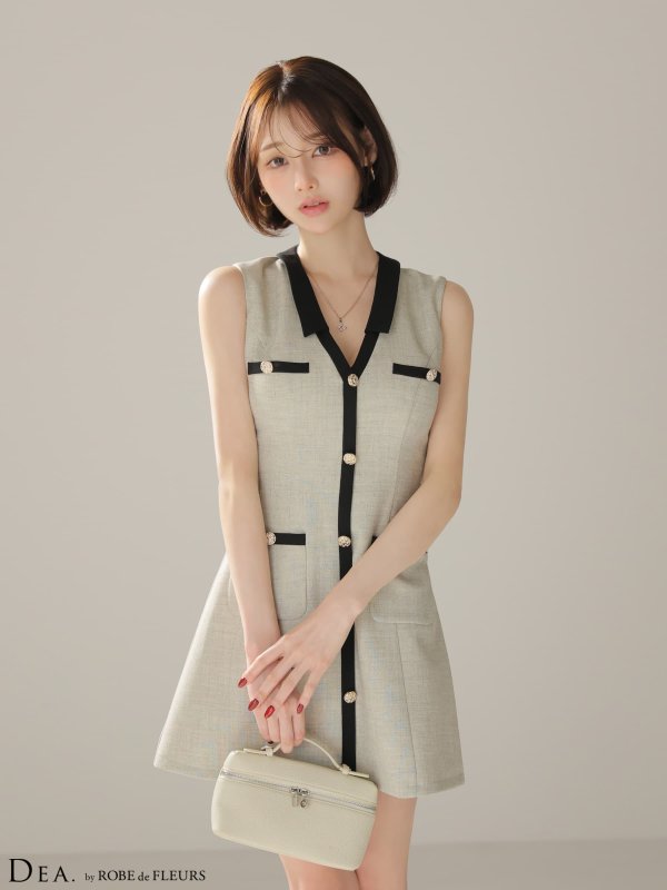 アイボリーxグレー　モデル：りこ　身長：156cm　着用サイズ：Sサイズ