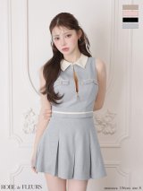 XSサイズあり【ROBE de FLEURS/ローブドフルール】ボックスプリーツ/ ツイル/ バイカラー/ セットアップ/ フレア/ ミニドレス/ キャバドレス[OF08]
