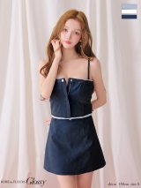 【予約商品/4月下旬発送予定】XSサイズあり【Glossy/グロッシー】バイカラー/ シャツドッキング/ ステッチ/ デニム/ セットアップ/ タイト/ ミニドレス/ キャバドレス[OF08]