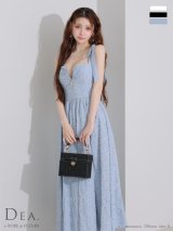 【予約商品/6月下旬発送予定】Lサイズあり【DEA./ディア】ショルダーリボン/ ドット/ フレア/ ロング/ ワンピース/ ミモレ丈/ マキシ丈/ ミディアムドレス/ キャバドレス long[OF2]
