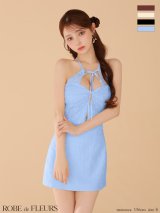 【予約商品/8月中旬発送予定】XSサイズあり【ROBE de FLEURS/ローブドフルール】ジャガード/ ホルター/ リボン/ セットアップ/ ミニドレス/ キャバドレス【HC02】