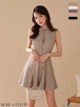 XSサイズあり【ROBE de FLEURS/ローブドフルール】襟付き/ シンプル/ ラメ/ フレア/ ミニドレス/ キャバドレス【HC02】