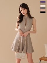 XSサイズあり【ROBE de FLEURS/ローブドフルール】襟付き/ シンプル/ ラメ/ フレア/ ミニドレス/ キャバドレス[OF08]