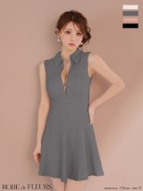 【予約商品/7月下旬発送予定】XSサイズあり【ROBE de FLEURS/ローブドフルール】襟付き/ シンプル/ ラメ/ フレア/ ミニドレス/ キャバドレス[OF2]