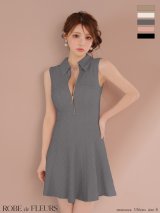 XSサイズあり【ROBE de FLEURS/ローブドフルール】襟付き/ シンプル/ ラメ/ フレア/ ミニドレス/ キャバドレス【HC02】