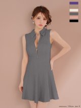 XSサイズあり【ROBE de FLEURS/ローブドフルール】襟付き/ シンプル/ ラメ/ フレア/ ミニドレス/ キャバドレス[OF08]