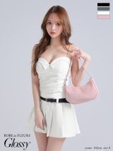 【予約商品/７月下旬発送予定】XSサイズあり【Glossy/グロッシー】ベルト付き/ ハートカット/ セットアップ/ プリーツ/ フレア/ ミニドレス/ キャバドレス[OF2]