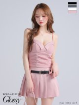 【予約商品/７月下旬発送予定】XSサイズあり【Glossy/グロッシー】ベルト付き/ ハートカット/ セットアップ/ プリーツ/ フレア/ ミニドレス/ キャバドレス[OF2]