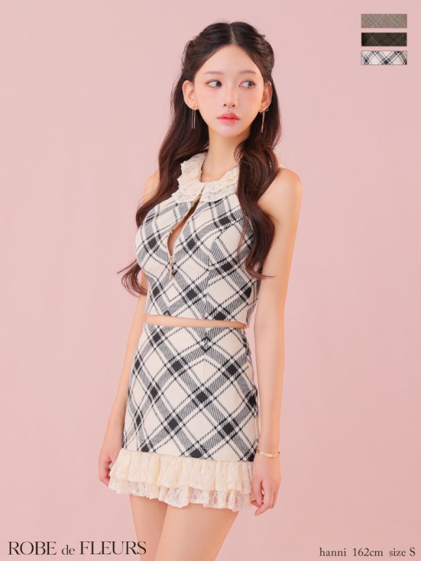 ホワイトチェック モデル：ハニ　身長：162cm　着用サイズ：Sサイズ