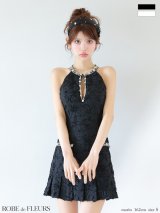 【予約商品/5月中旬発送予定】XSサイズあり【ROBE de FLEURS/ローブドフルール】フラワージャガード/プリーツ/ アメスリ/ フレア/ ビジュー/ ミニドレス/ キャバドレス[OF2]